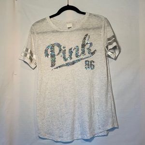 Pink silver sequin short sleeve shirt